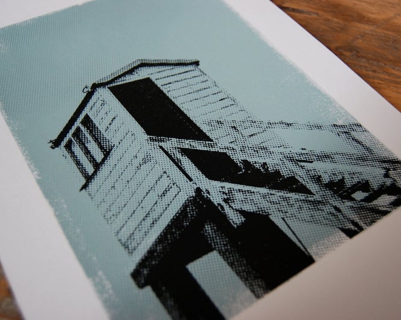 Beach rescue tower screenprint close up1