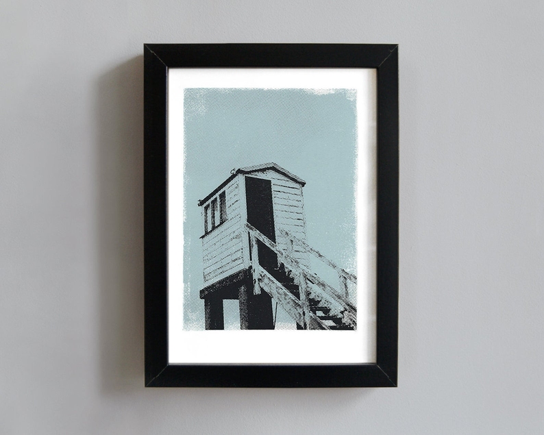 Beach rescue tower screenprint framed