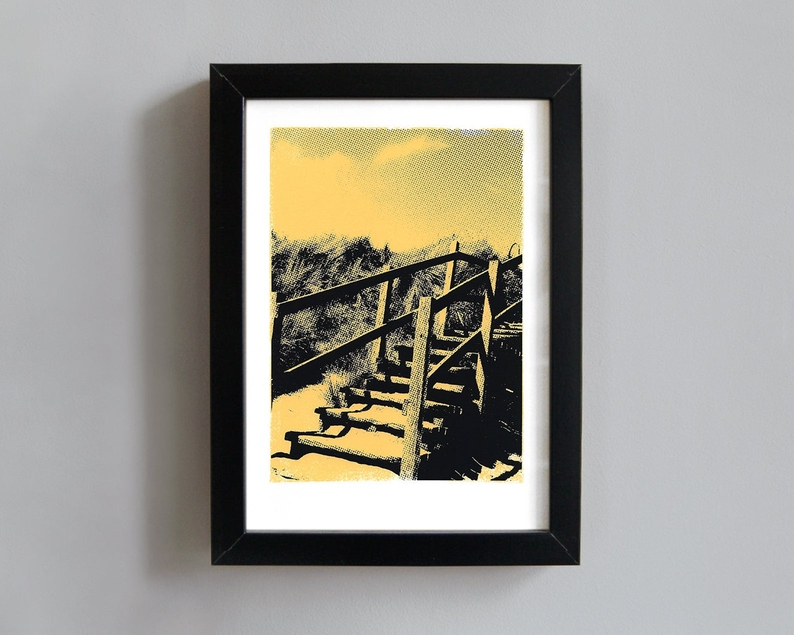 Beach steps screenprint framed