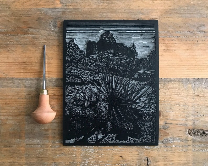 Bell rock linocut print block
