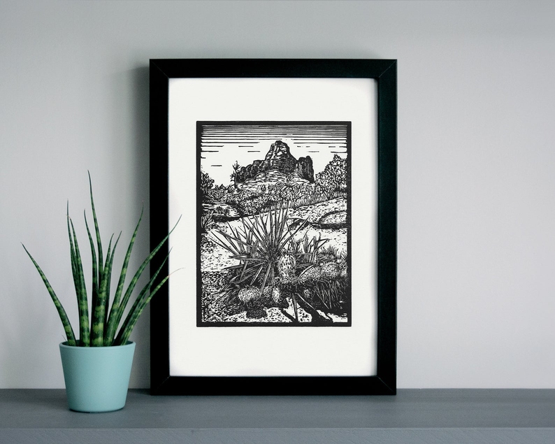 Bell rock linocut print framed