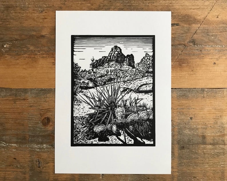 Bell rock linocut print unframed