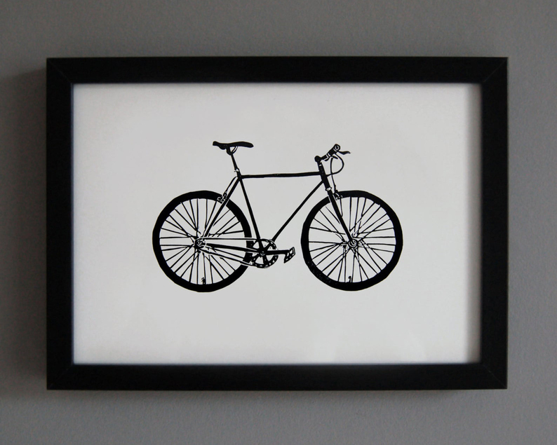 Bike linocut print framed