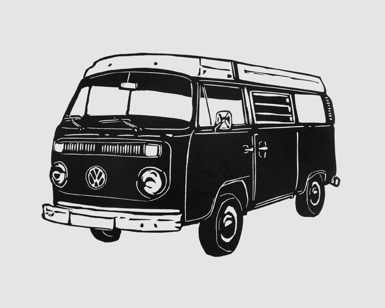 Campervan bay window linocut print unframed