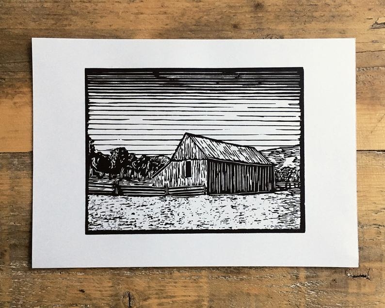 Capitol reef barn linocut print unframed