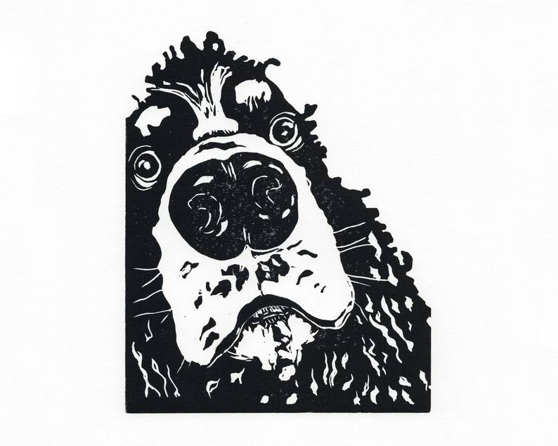 Cocker spaniel linocut print unframed