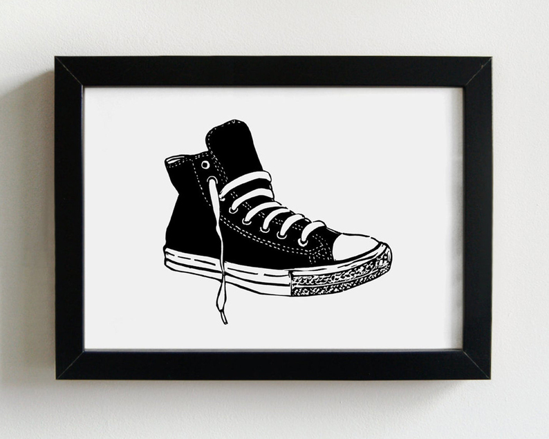 Converse linocut print framed