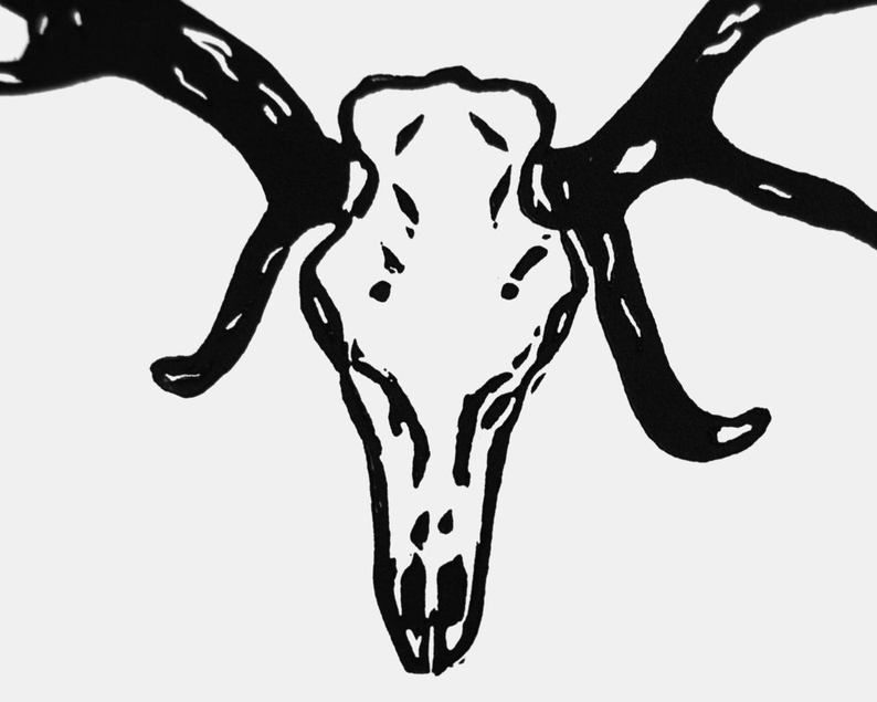 Deer antlers linocut print close up
