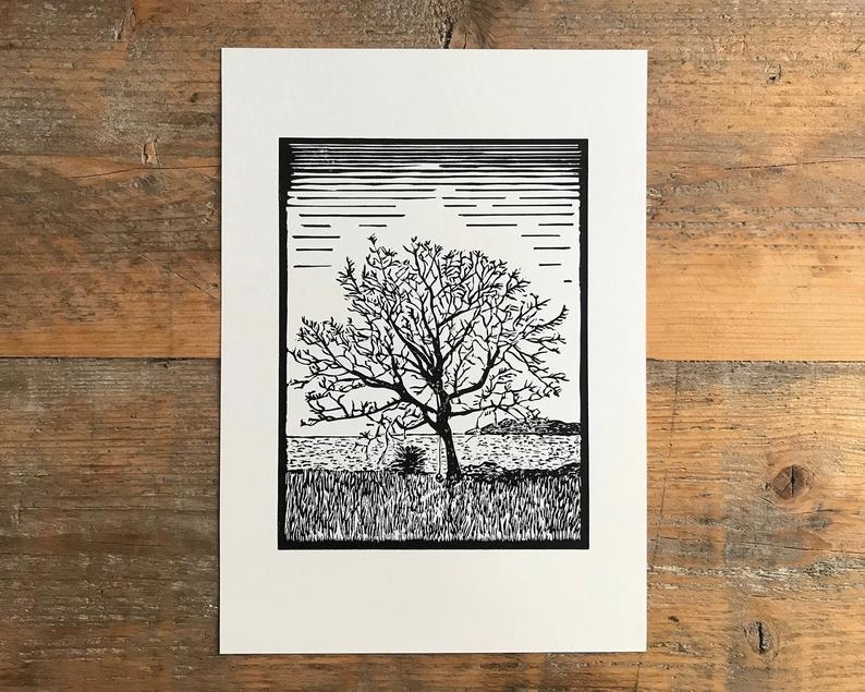 Highland tree linocut print unframed