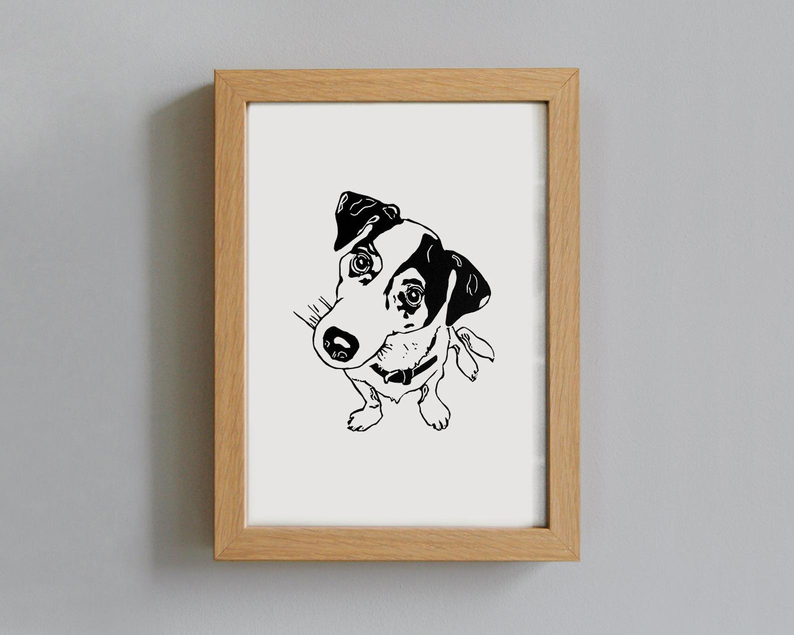Jack russell linocut print framed