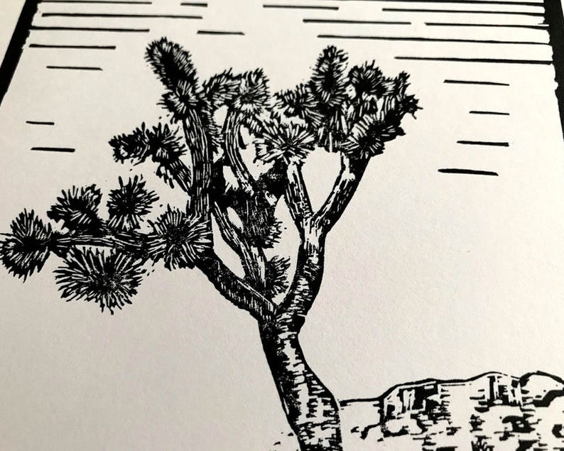 Joshua trees linocut print close up1