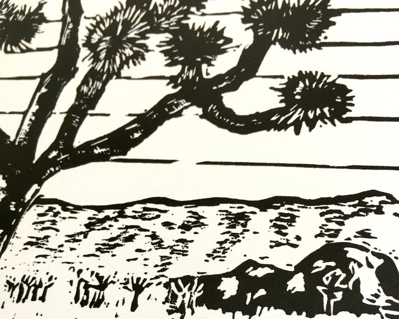Joshua trees linocut print close up2