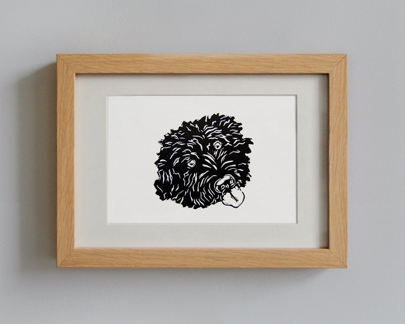 Labradoodle linocut print framed