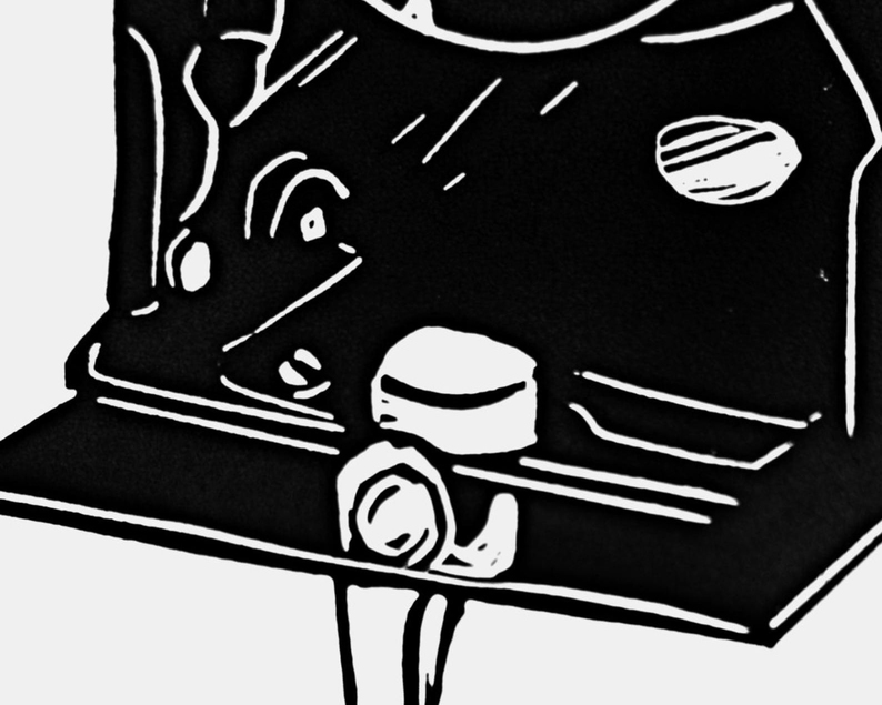 Old kodak camera linocut print close up