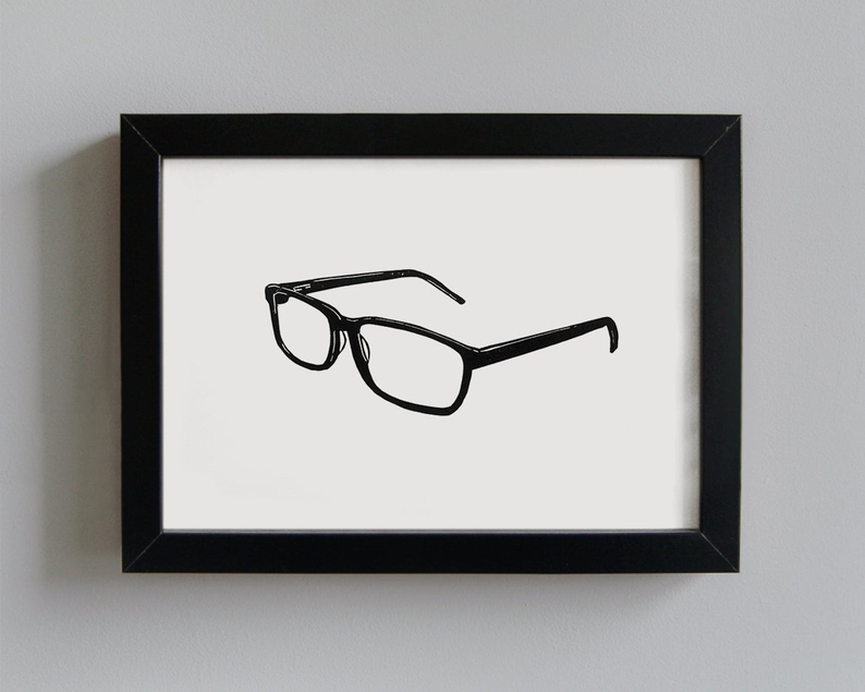 Spectacles linocut print framed