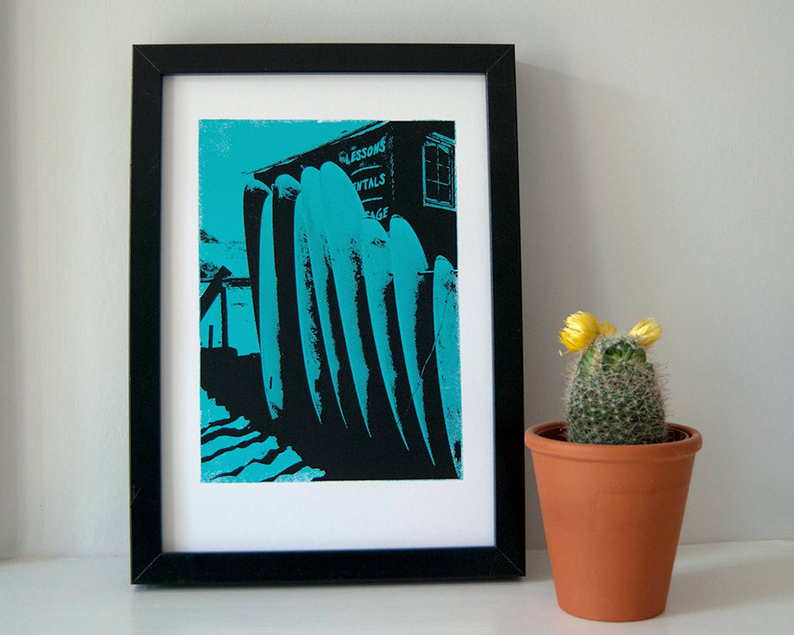 Surfboards portugal screenprint framed2