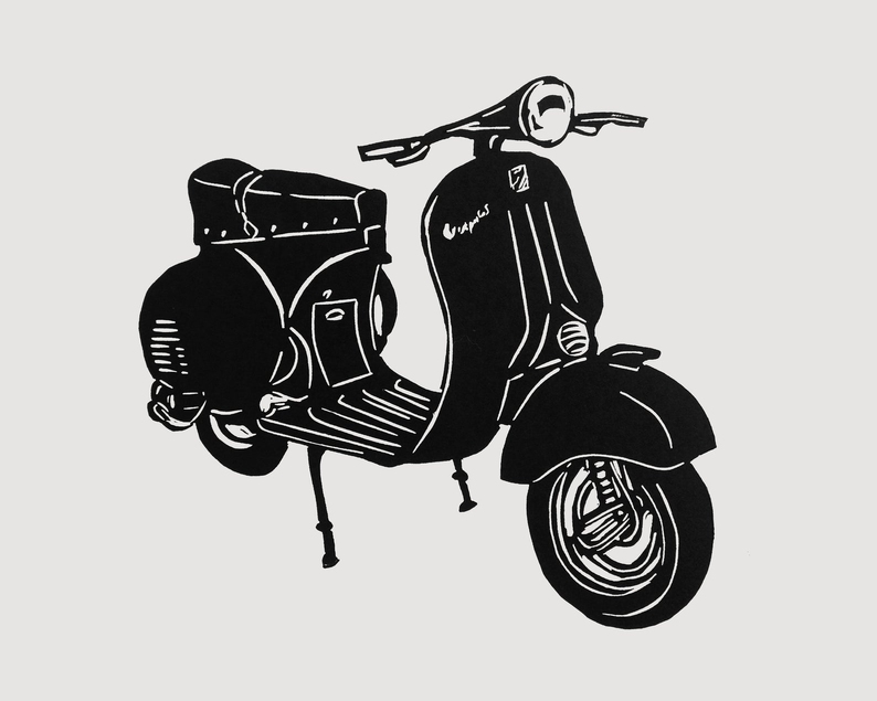 Vespa scooter linocut print unframed
