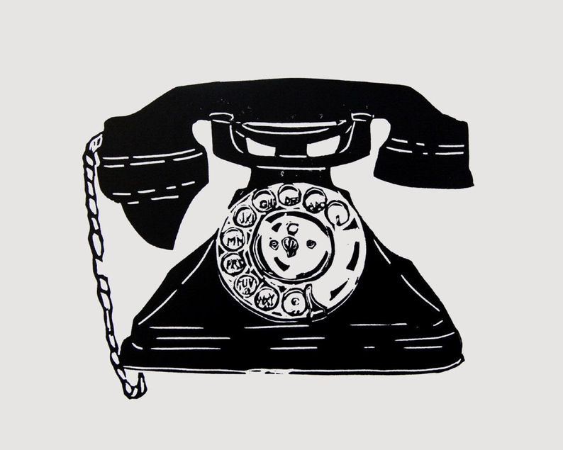 Vintage telephone linocut print unframed