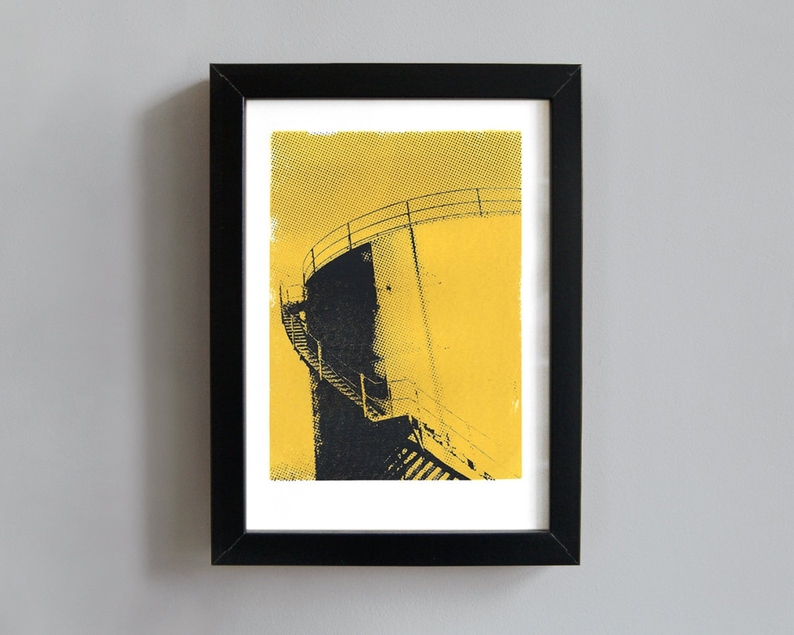 Water tower screenprint framed