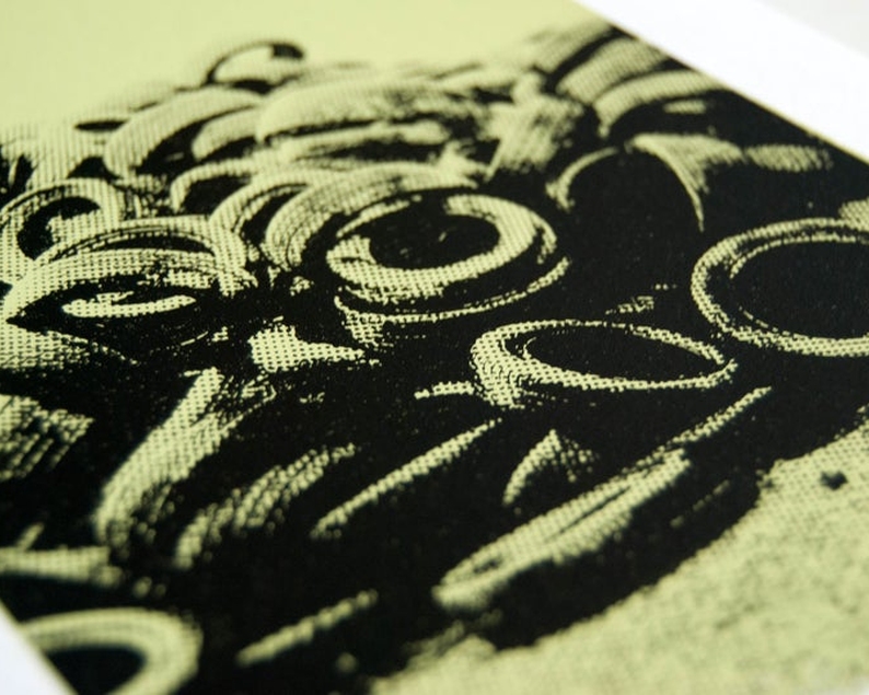 Worn tyres screenprint close up2