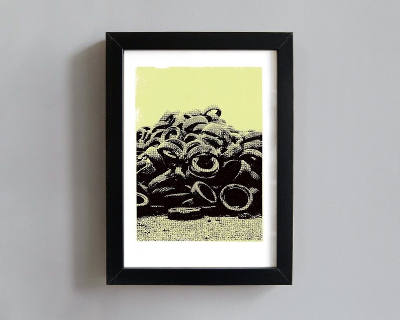 Worn tyres screenprint framed