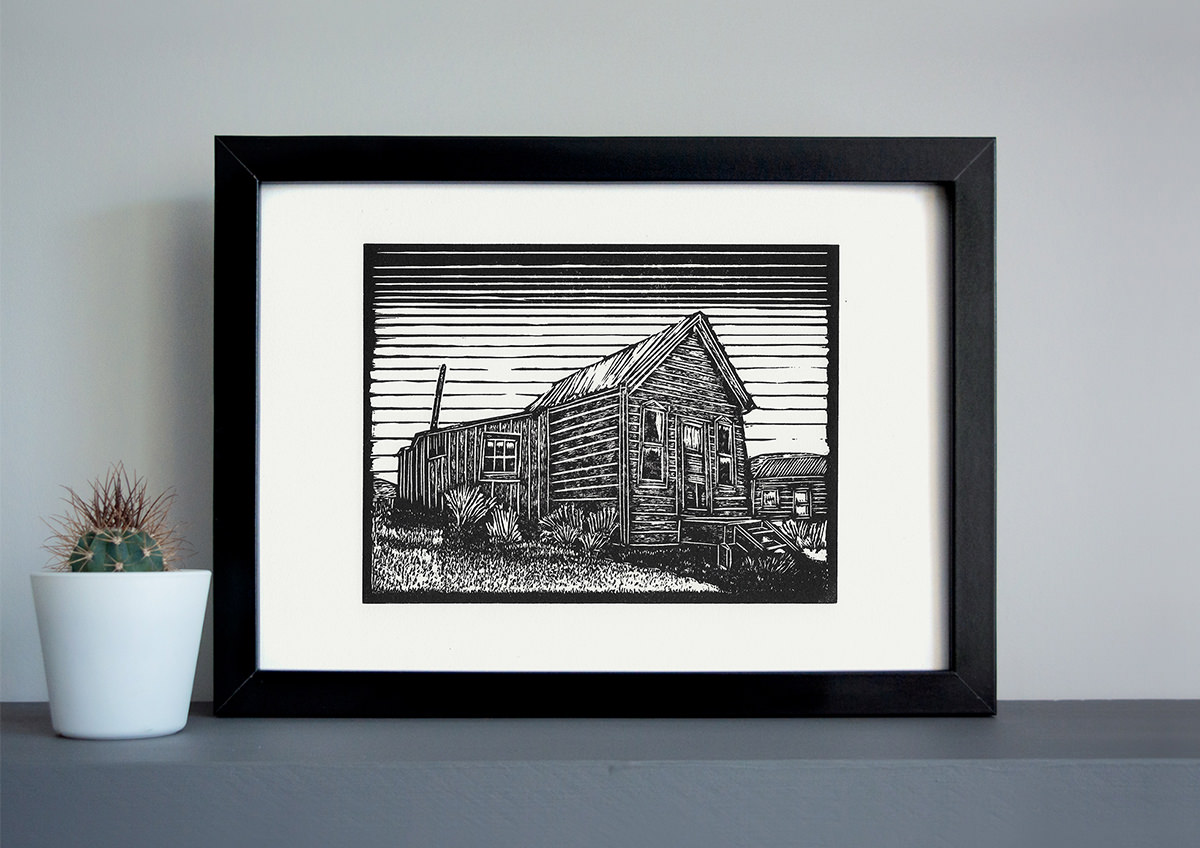 Bodie barn linocut print