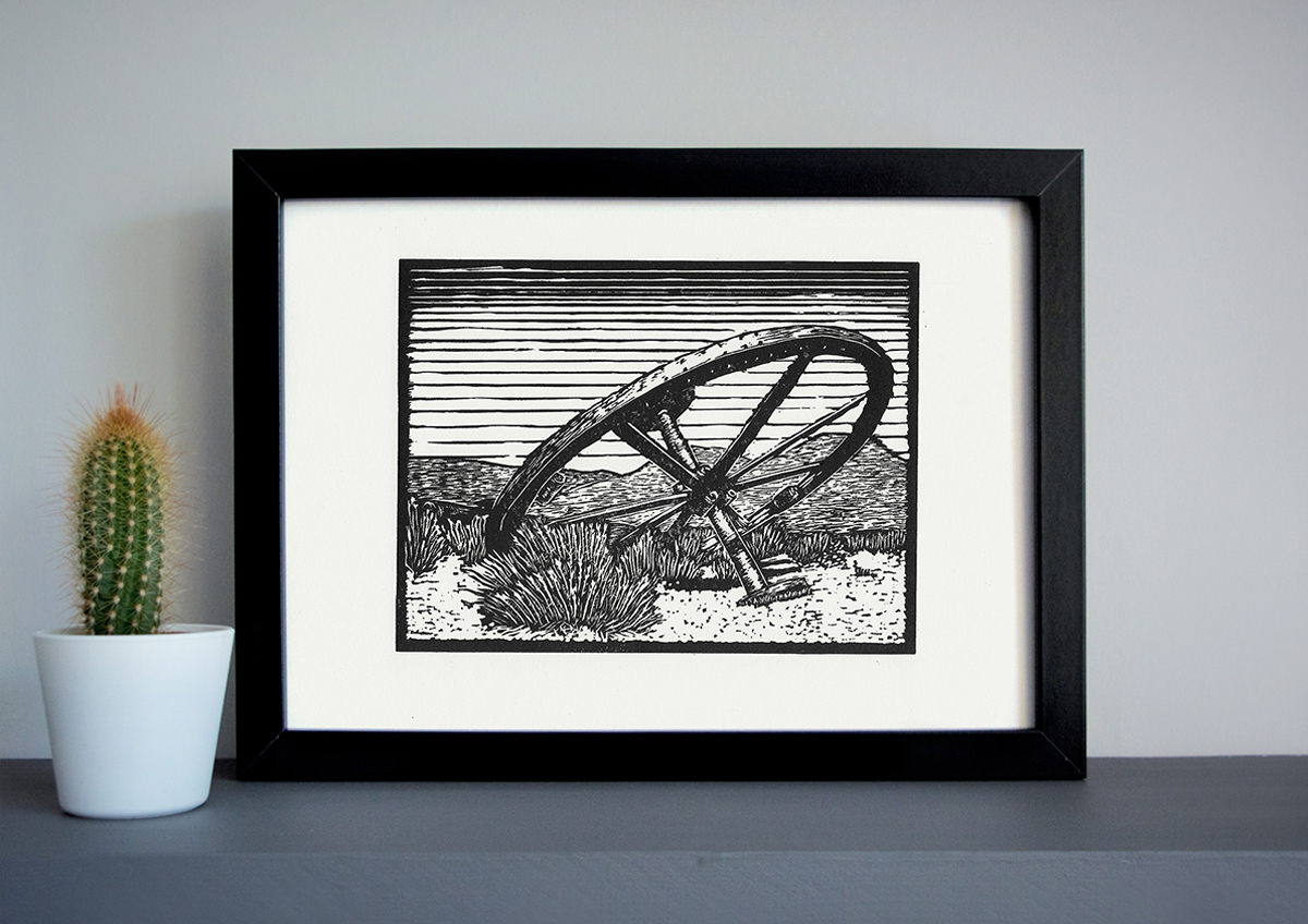 Bodie Wagon Wheel linocut print