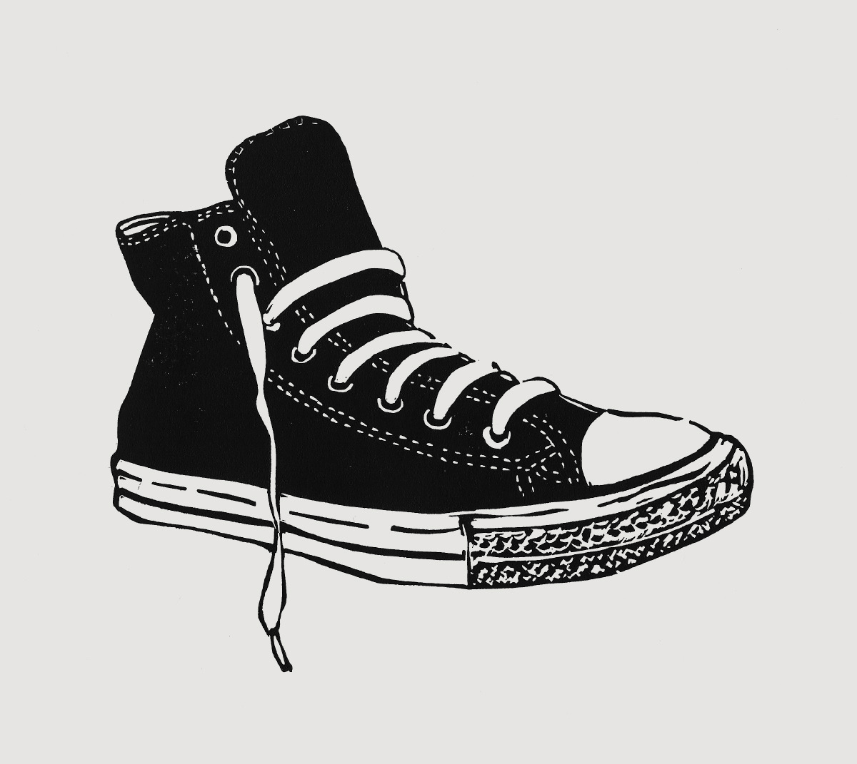 High top sneaker art - linocut print