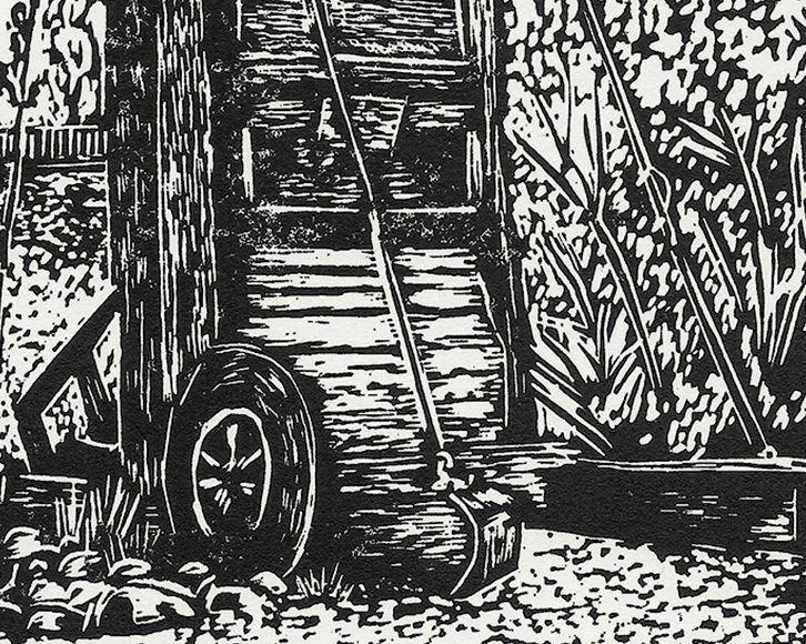 Goldfield ghost town stampmill linocut print close up
